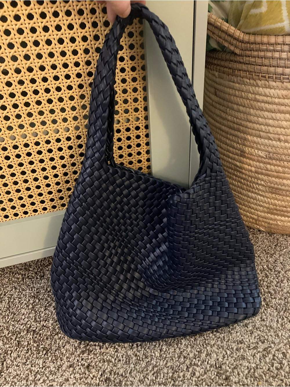 Woven Braided Navy Shoulder Bag for Women